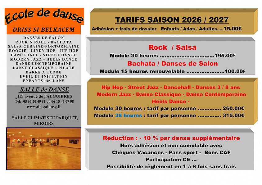 salsa rock bachata enfants ados éveil danses couples planning